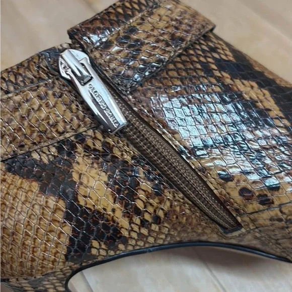 Vince Camuto Tan Snake Print Leather Ankle Booties - Picture 5 of 12